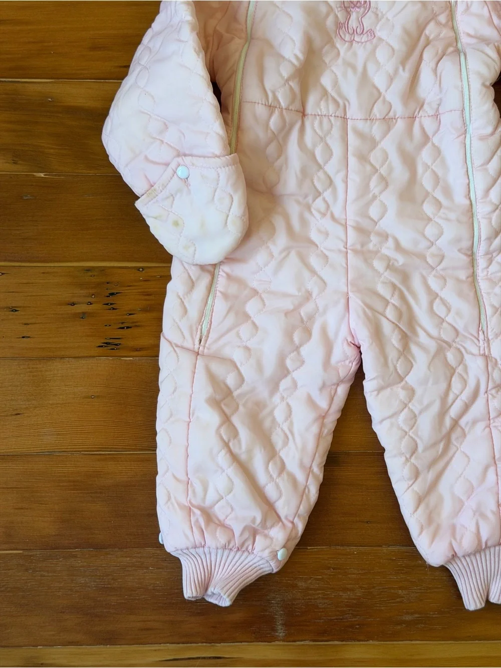 Vintage Cradlecraft Quilted Hooded Baby Snowsuit in Light Pink Size L